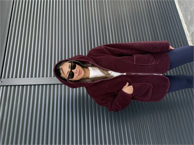 Kanguru Cepli Fermuarlı Polar Sweat Mürdüm