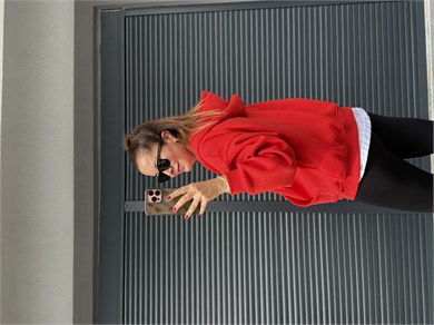 Kapşonlu Fermuarlı Sweat Kırmızı