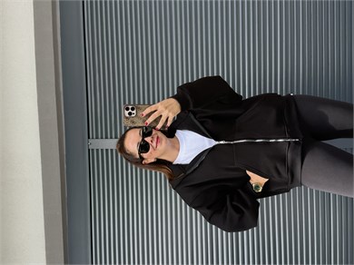 Kapşonlu Fermuarlı Sweat Siyah