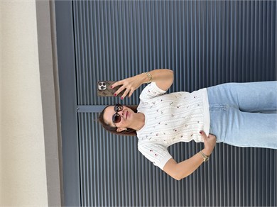 Karol Çiçek Nakışlı Kısa Kollu Triko