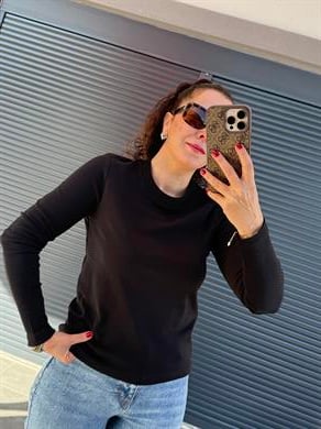 Karol Dekoratif Dikişli Uzun Kol Basic Bluz Siyah