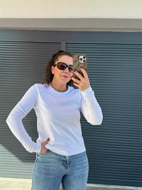 Karol Dekoratif Dikişli Uzun Kol Basic Bluz Beyaz