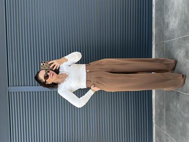 Karol Gold Düğmeli Palazzo Pantolon Camel