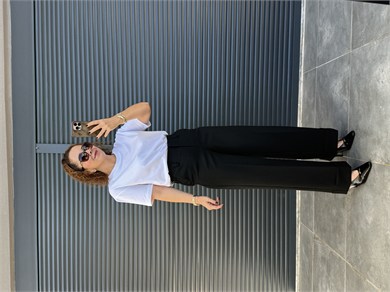 Karol Kemerli Duble Paça Pantolon Siyah