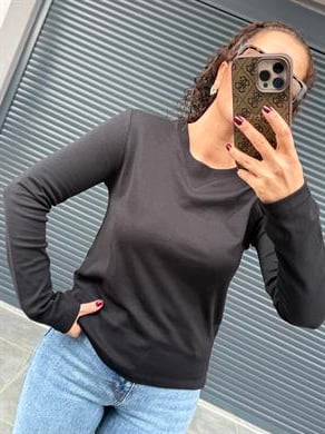 Karol Ribanalı Basic Bluz Siyah
