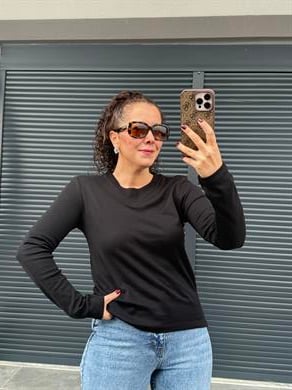Karol Ribanalı Basic Bluz Siyah