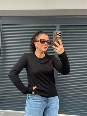Karol Ribanalı Basic Bluz Siyah