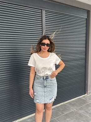 Karol Yırtık Detay Kot Etek