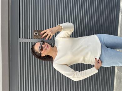 Kayık Yaka Dokuma Salaş Kazak Naturel