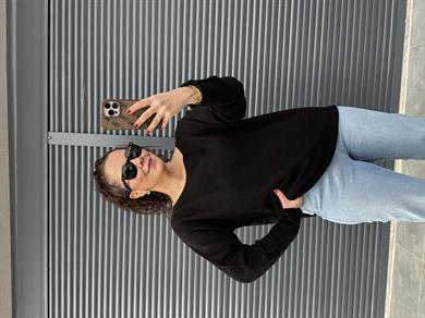 Kayık Yaka Dokuma Salaş Kazak Siyah