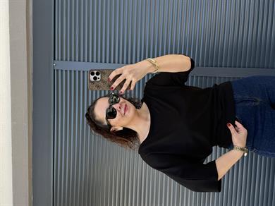 Kayık Yaka Modal Kumaş Yarasa Kol Bluz Siyah 