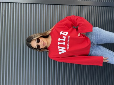 Kırmızı Yazı Baskılı İnce Sweatshirt
