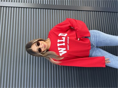 Kırmızı Yazı Baskılı İnce Sweatshirt