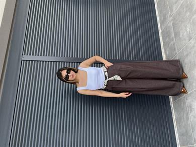 Kuşak Detaylı Tensel Kot Pantolon Acı Kahve