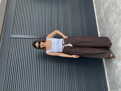 Kuşak Detaylı Tensel Kot Pantolon Acı Kahve