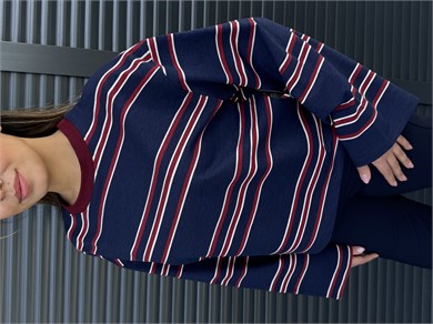 Lacivert Bordo Çizgili Sweatshirt