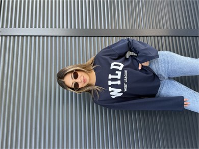 Lacivert Yazı Baskılı İnce Sweatshirt