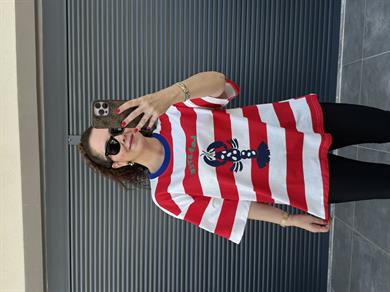 Lobster Çizgili Oversize T-shirt