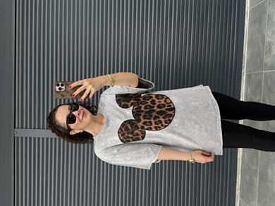 Mickey Leopar Eskitme Oversize T-shirt