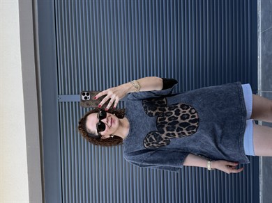 Mickey Leopar Eskitme Oversize T-shirt Antrasit