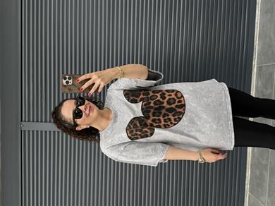 Mickey Leopar Eskitme Oversize T-shirt