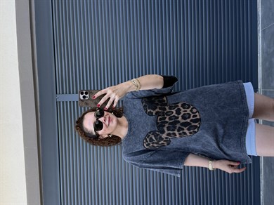 Mickey Leopar Eskitme Oversize T-shirt Antrasit