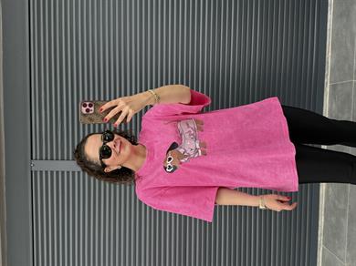 Mini Dog Eskitme Oversize T-shirt Pembe