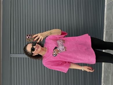 Mini Dog Eskitme Oversize T-shirt Pembe