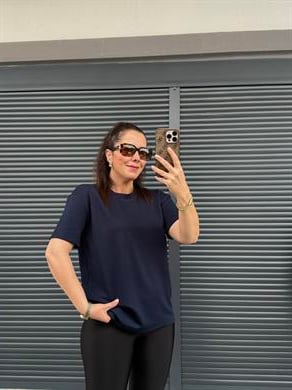 Modal Kumaş Bisiklet Yaka Basic T-Shirt Lacivert