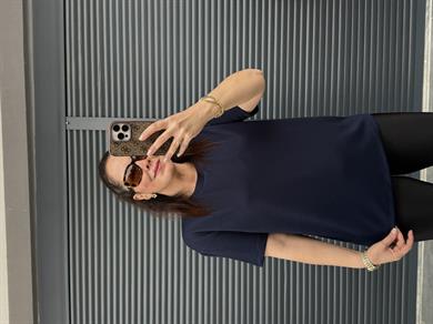 Modal Kumaş Bisiklet Yaka Basic T-Shirt Lacivert