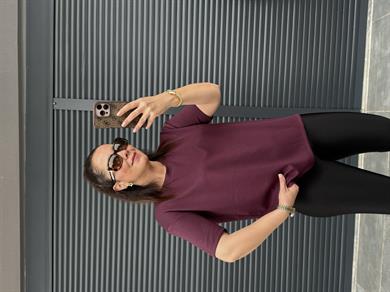Modal Kumaş Bisiklet Yaka Basic T-Shirt Mürdüm