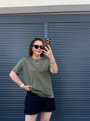 Modal Kumaş Bisiklet Yaka Basic T-Shirt Haki