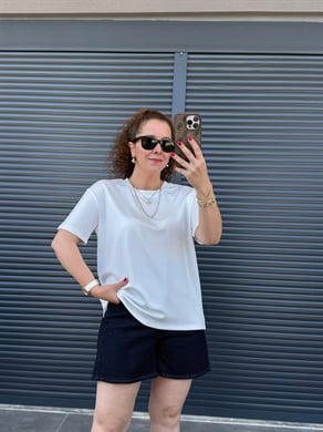 Modal Kumaş Bisiklet Yaka Basic T-Shirt Beyaz
