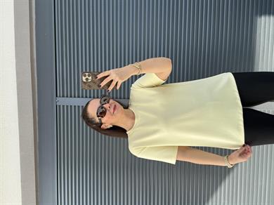 Modal Kumaş Bisiklet Yaka Basic T-Shirt Sarı