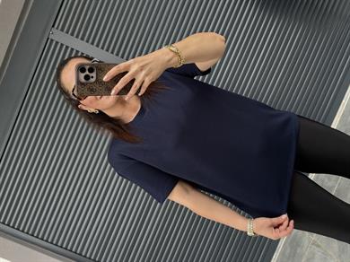 Modal Kumaş Bisiklet Yaka Basic T-Shirt Lacivert