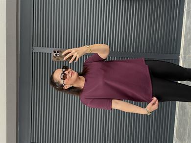 Modal Kumaş Bisiklet Yaka Basic T-Shirt Mürdüm