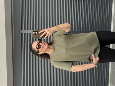 Modal Kumaş Bisiklet Yaka Basic T-Shirt Haki