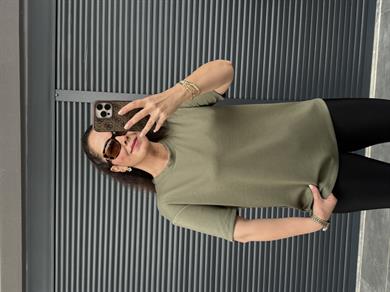 Modal Kumaş Bisiklet Yaka Basic T-Shirt Haki