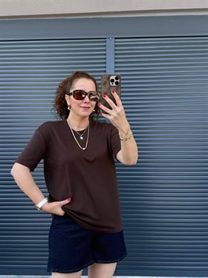Modal Kumaş Bisiklet Yaka Basic T-Shirt Acı Kahve