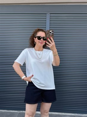 Modal Kumaş Bisiklet Yaka Basic T-Shirt Beyaz