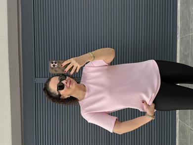 Modal Kumaş Bisiklet Yaka Basic T-Shirt Pembe