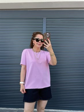 Modal Kumaş Bisiklet Yaka Basic T-Shirt Pembe