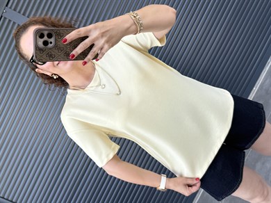 Modal Kumaş Bisiklet Yaka Basic T-Shirt Sarı