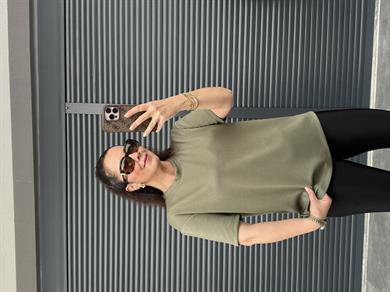 Modal Kumaş Bisiklet Yaka Basic T-Shirt Haki