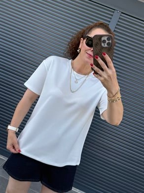 Modal Kumaş Bisiklet Yaka Basic T-Shirt Beyaz