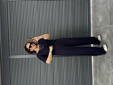 Modal Kumaş Kayık Yaka T-Shirt Pantolon Takım Lacivert