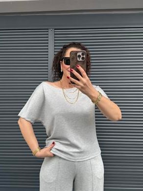 Modal Kumaş Kayık Yaka T-Shirt Pantolon Takım Gri