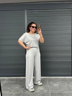 Modal Kumaş Kayık Yaka T-Shirt Pantolon Takım Gri