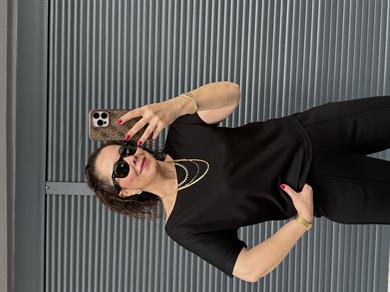 Modal Kumaş Kayık Yaka T-Shirt Pantolon Takım Siyah