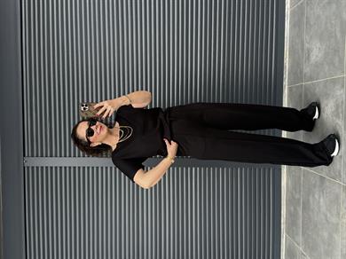 Modal Kumaş Kayık Yaka T-Shirt Pantolon Takım Siyah